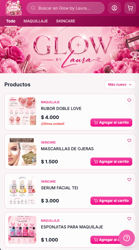 Tienda real hecha con MegaTienda: Glow by Laura