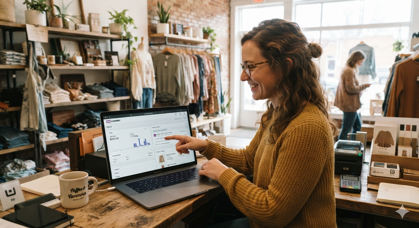 Emprendedora gestionando su tienda online