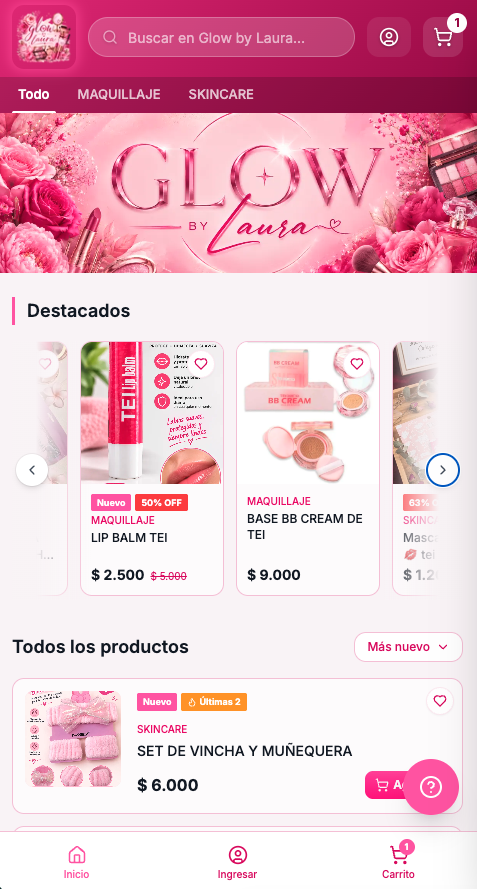 Tienda real hecha con MegaTienda: Glow by Laura